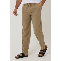 Threadbare Men's Linen Blend Drawcord Trousers in Taupe | Size: Large