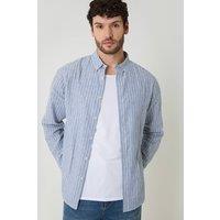 threadbare Men's Stripe Linen Cotton Blend Long Sleeve Shirt in Blue | Size: Large