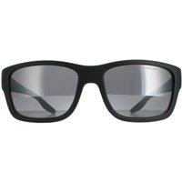 Prada Sport Men's Rectangle Grey Rubber Dark Grey Silver Mirror Polarized PS01WS