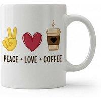 Dyzi Peace Love Coffee Quote Ceramic Coffee Mug White