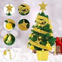 Living and Home Mini Artificial Pine Tree with Christmas Ornaments Desktop Decoration in Gold