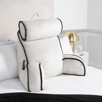 OHS Piped Edge Reading Pillow with Head Rest Back Support Bed Sofa in Cream