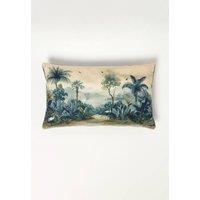 Homescapes Palm Sepia Boudoir Cushion 30 x 50 cm Tropical in Blue | Size: 30 cm x 50 cm