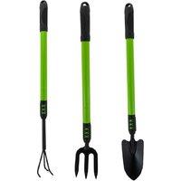 BARGAINS-GALORE 3 Piece Garden Telescopic Hand Trowel Fork & Cultivator Gardening Set in Green