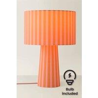 ValueLights Thorley Stripe Drum Shade Full Fabric Table Lamp & Bulb in Pale Orange