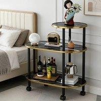 Ventryn Black 3-Tier Coffee Table with Casters for Living Room
