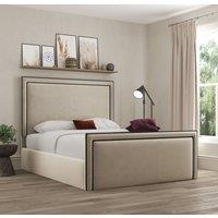 DS Living Verona Pipping Upholstered Plush Cream Bed with Ottoman Gas Lift | Size: Single