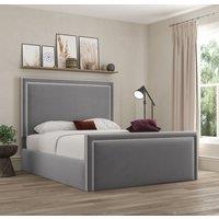 DS Living Verona Pipping Upholstered Plush Grey Bed with Ottoman Gas Lift | Size: Single