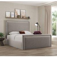 DS Living Verona Pipping Upholstered Plush Pebble Bed with Ottoman Gas Lift in Light Grey | Size: Single