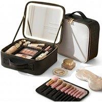 Dragodirect Travel Makeup Organizer with LED Mirror Waterproof Cosmetic Bag in White