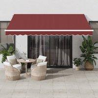 Berkfield Home Manual Retractable Awning with LED Burgundy 400x350 cm in Red