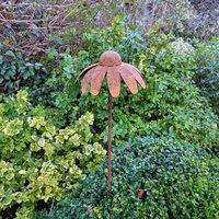 Poppyforge 2 Feet Cone Flower Plant Pin (Pack of 3) - Bare Metal/Ready to Rust in Brown