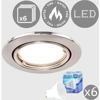 ValueLights Downlight Tiltable Fire Rated Ceiling Light Fitting 6 Pack With Warm White Bulbs in Silver