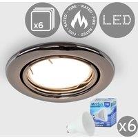 ValueLights Downlight Tiltable Fire Rated Ceiling Light Fitting 6 Pack With Warm White Bulbs in Black