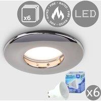 ValueLights Downlight Fire Rated IP65 Ceiling Light Fitting 6 Pack With Warm White Bulbs in Black
