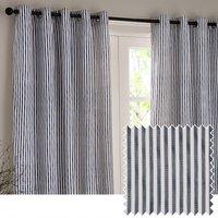 Yard Hebden Striped 100% Cotton Lined Eyelet Curtain Pair in Blue | Size: 168 cm width x 137 cm drop