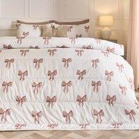 OHS Bows 10.5 Tog Coverless Duvet with Pillowcase Bedding Set in Ivory | Size: Double