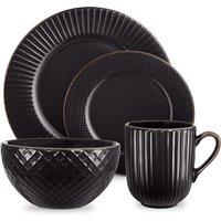 Tower Empire Dinnerware Set, 16 Piece, Stoneware, Black & Brass T867002BLK