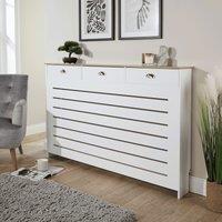 Home Source Batley Large Radiator Cover Grill Shelf Cabinet 3 Drawers Modern White