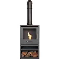OKO Bio Ethanol Fires S1 Bio Ethanol Stove with Log Storage in Charcoal Grey & Tall Angled Stove Pipe in Black