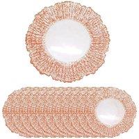 Neel Blue 33cm Set of 12 Charger Plates Crackled Glass Plates for Dinner Table Decoration in Metallic Gold