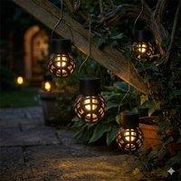 Voltico 4 Pack Solar Lattice Flame Hanging Lights Outdoor Lanterns in Black