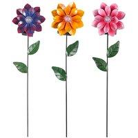 Voltico 3 Pack Metal Solar Flower Stake Lights Assorted Colours