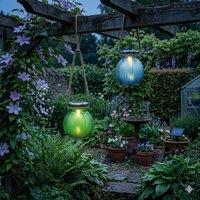 Voltico 2 Pack Mini Solar Glass Lanterns Blue & Green Outdoor Lights