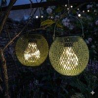 Voltico Set of 2 Solar Mesh Garden Lanterns - Dark & Light Green Glow | Size: 2 Pack