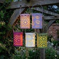 Voltico Set of 5 Solar Ornate Metal Cutout Lanterns - Multi-Coloured Glow | Size: 5 Pack