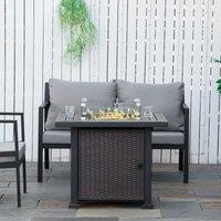 OUTSUNNY Square Propane Gas Fire Pit Table Firepit with Glass Screen, Glass Beads & Lid in Black