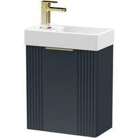 Balterley Dark Grey 400mm Wall Hung Vanity Unit with Brushed Brass Handle