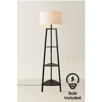 ValueLights Hiru Black 3 Tier Shelf Floor Lamp with Boucle Shade & Bulb in Cream
