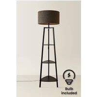 ValueLights Hiru Black 3 Tier Shelf Floor Lamp with Boucle Shade & Bulb in Charcoal