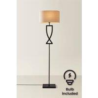 ValueLights Katniss Metal Industrial Tall Floor Lamp with Linen Shade & Bulb in Black