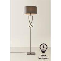 ValueLights Katniss Metal Industrial Tall Floor Lamp with Linen Shade & Bulb in Silver
