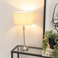 ValueLights Maggie Brushed Chrome Candlestick Table Lamp with Fabric Drum Shade & LED Bulb in Natural