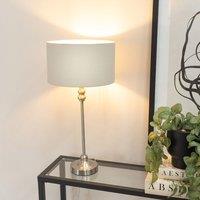 ValueLights Maggie Brushed Chrome Candlestick Table Lamp with Fabric Drum Shade & LED Bulb in Grey