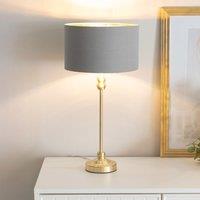 ValueLights Maggie Gold Candlestick Table Lamp with Fabric Drum with Gold Inner Lamp Shade in Grey