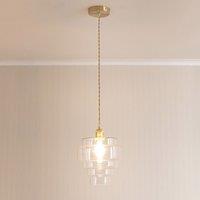 ValueLights Lane Glass 5 Tier Shade Brushed Gold Single Ceiling Pendant Light in Clear