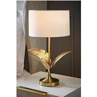 ValueLights Christina Fabric Drum Shade Gold Palm Leaf Detail Single Stem Table Lamp in White