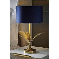 ValueLights Christina Velvet with Gold Metallic Inner Drum Shade Gold Palm Leaf Table Lamp in Navy