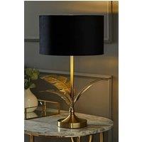 ValueLights Christina Velvet with Gold Metallic Inner Drum Shade Gold Palm Leaf Table Lamp in Black