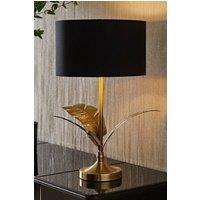 ValueLights Christina Fabric with Metallic Gold Inner Drum Shade Gold Palm Leaf Table Lamp in Black