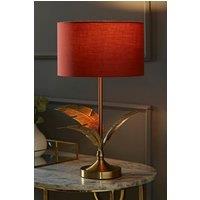 ValueLights Christina Fabric Drum Shade Gold Palm Leaf Detail Single Stem Table Lamp in Burnt Orange