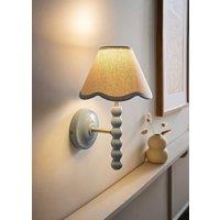 ValueLights Bobbins Powder Blue Bobble Wall Light & Linen Pastel Trim Lamp Shade in Pale Blue