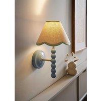 ValueLights Bobbins Powder Blue Bobble Wall Light & Linen Pastel Trim Lamp Shade in Pale Green