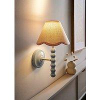 ValueLights Bobbins Powder Blue Bobble Wall Light & Linen Pastel Trim Lamp Shade in Pale Pink