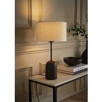 ValueLights Kaiden Black Dome Table Lamp with Trim Detail Linen Drum Shade in White