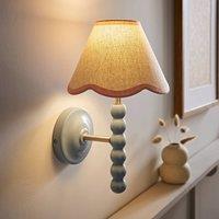 ValueLights Bobbins Powder Blue Wall Light with Linen Trim Lamp Shade & LED Bulb in Pale Pink